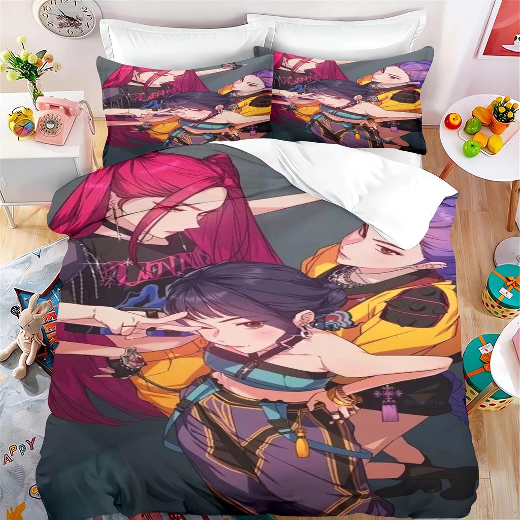 KPop Demon Hunters Anime 100% Polyester Bedding Set Duvet Cover Set Printed Cartoon Home Decor
