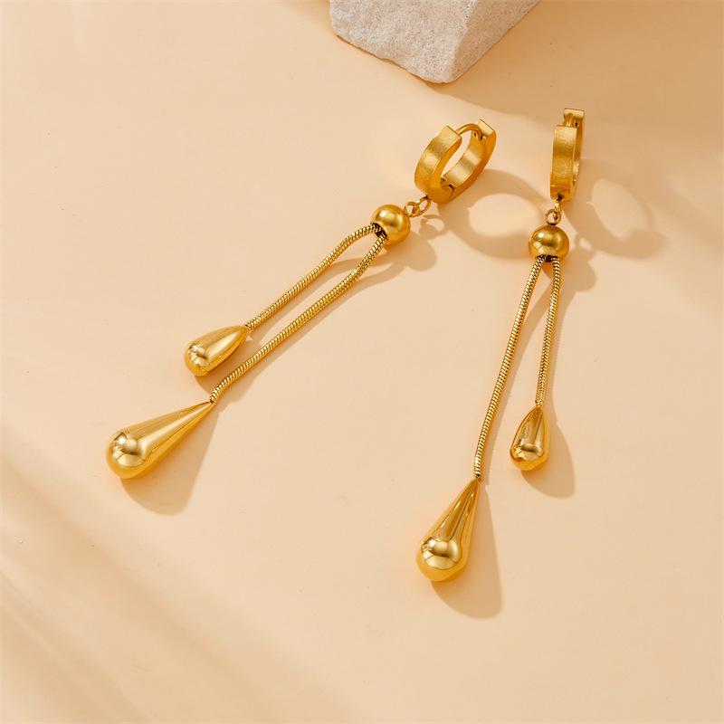 Fashion Minimalist Drop Shape Pull Chain Earring and Necklace Set Vintage Metallic Adjustable Design