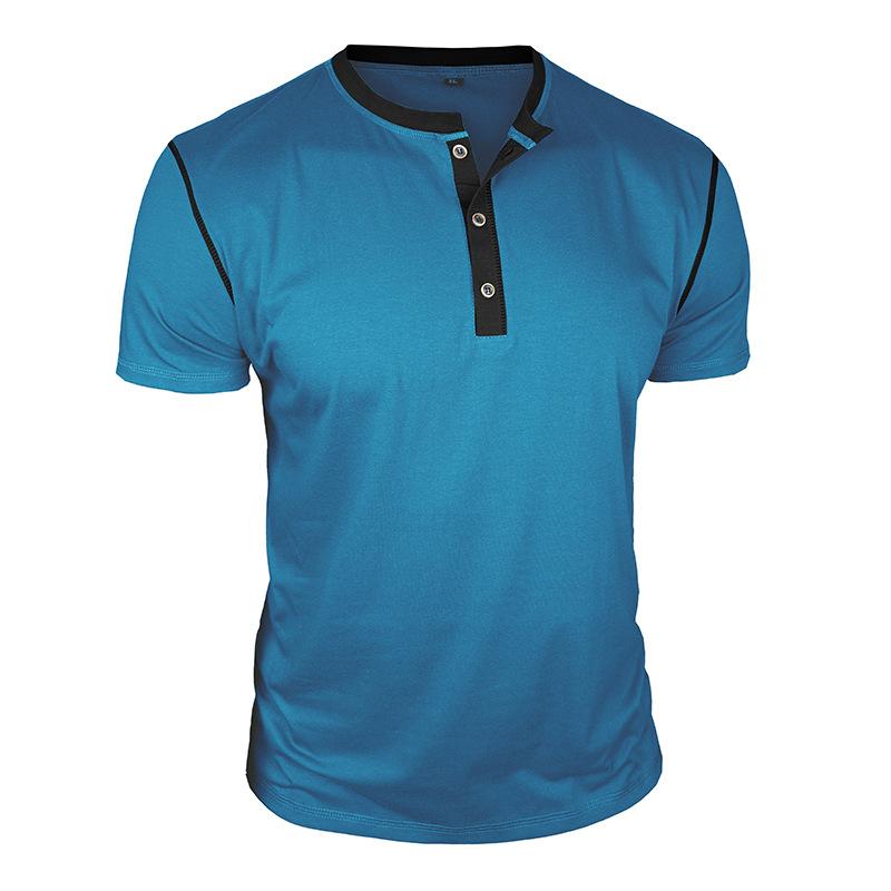 2026 Summer New Men s Simple Short-Sleeve Fashionable Color-Block Casual T-Shirt Top S синий