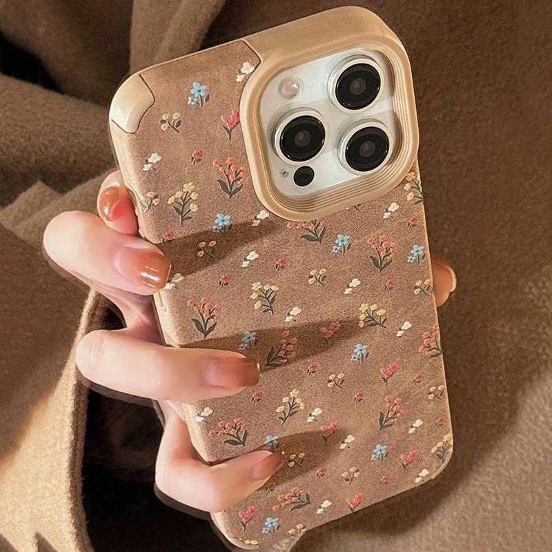 For iPhone 17 Pro Max Case Fashion Vintage Beige Suede Floral Design Cases For iPhone 11 12 13 14 15 16 Pro Max Plus XS XR Cover