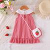 Fashion Summer 2PCS Toddler Red Strawberry Gingham Sleeveless Ruffle Hem Sundress+Purse Summer for 0-3Y Baby Girl Casual Outfit