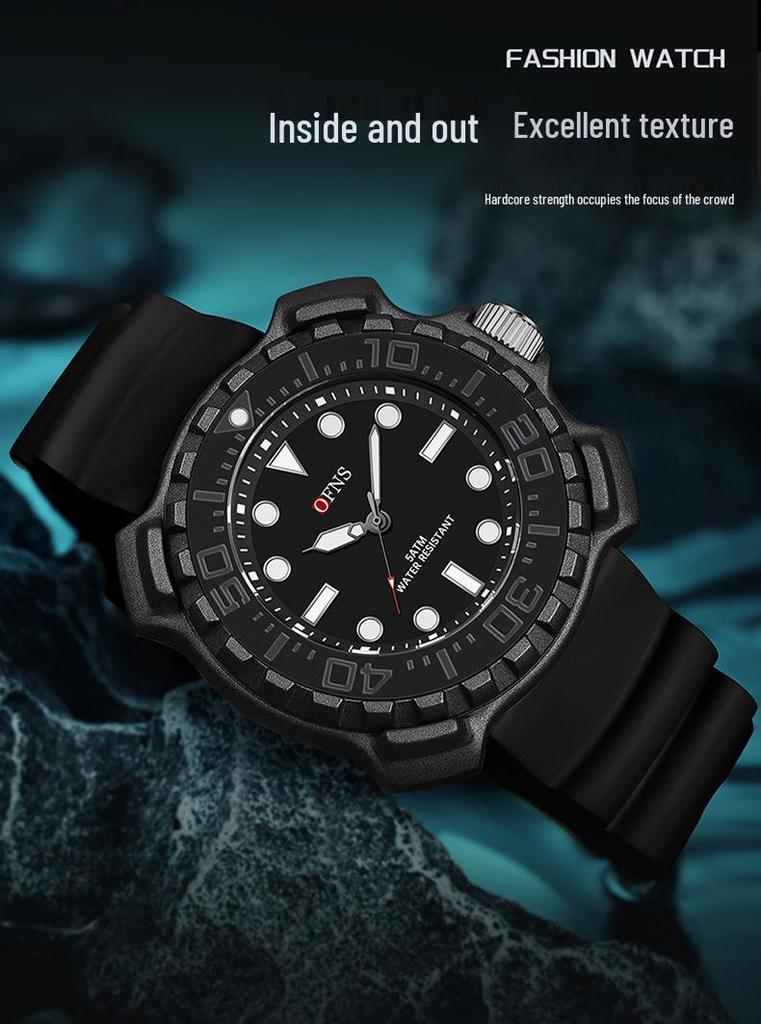 OFNS Quartz Luminous Silicone Strap Waterproof Sports Watch - Unisex Trendy & Simple Design