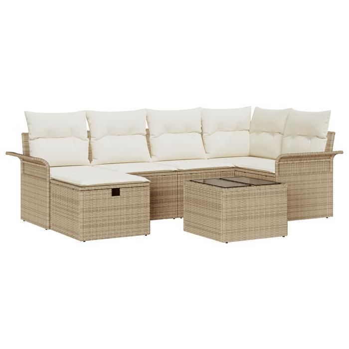VidaXL Ensemble de 7 Pièces de Canapé de Jardin avec Coussins Beige en Rattan 3358890