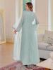Available: Elegant Embroidered Muslim Two-Piece Mesh Long Dress Abaya for Women