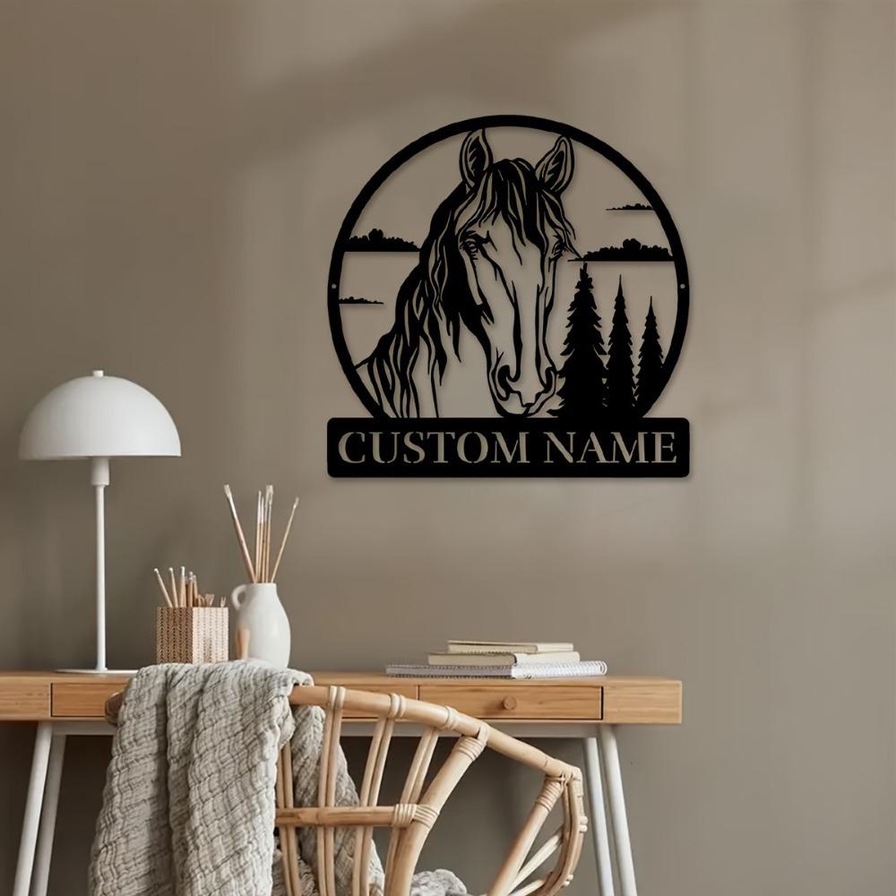 1pc Custom Rustic Horse Metal Wall Art, Personalised Emblem Sign for Lounge, Office, Veranda, Deck, Gift, Home Decor