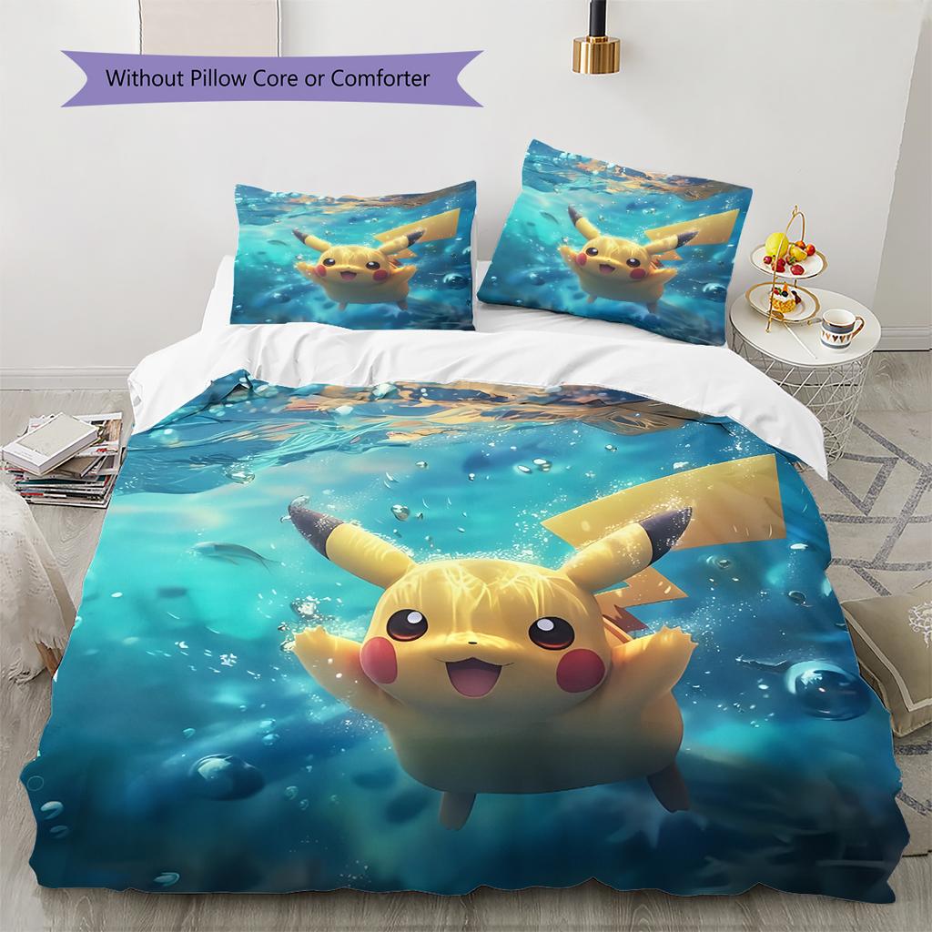 Pikachu Pokémon Pattern Bedding Home Decoration Birthday Gift (1 * Duvet Cover + 2 * Pillowcase, Without Core)