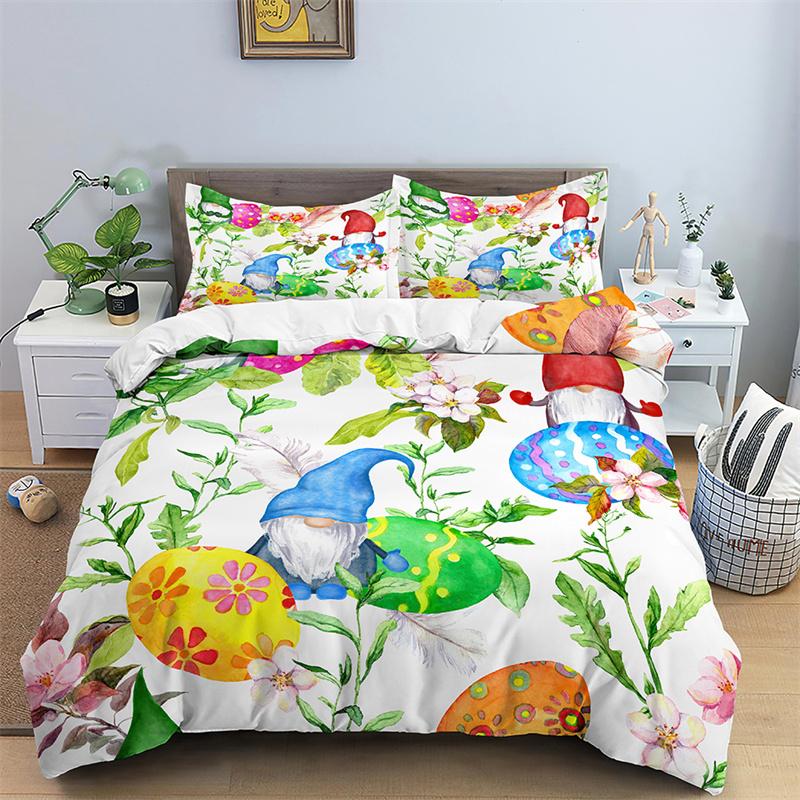 Kids Cartoon Bee Gnomes Duvet Cover King Size White Daisy Floral Bedding Set Honey Bee Comforter Cover For Boys Girls
