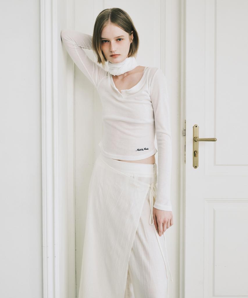 Nigaennikol Wrinkle Layered Wrap Skirt Pants_Ivory