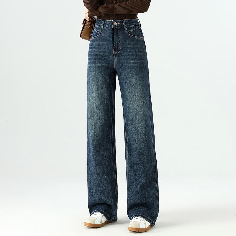 

Женские джинсы прямого кроя слим фит с высокой посадкой - Американский стиль, облегающие бедра, универсальные, подчеркивающие рост, коллекция осень 2025 M темно-синий