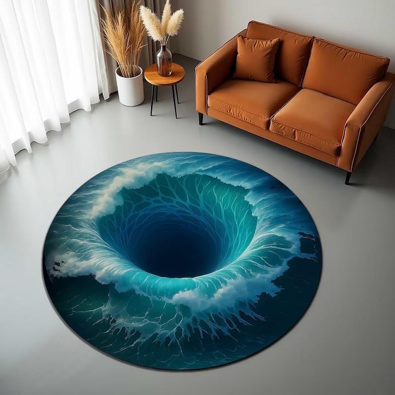 Optische Täuschung Loch Kreisförmiger Teppich Visuell Dreidimensional Wasserloch Strudel Bodenmatte Lustig und Interessant Dekorteppich