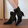 Trend Autumn and Winter Rivet High Heel Chelsea Boots Pointed and Nude Boots High Heels Stiletto Western Boots