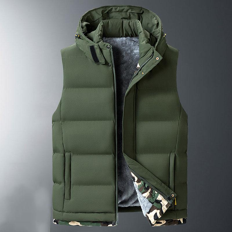 

Чоловічий жилет великого розміру з підкладкою, з капюшоном, на блискавці, на флісовій підкладці, без рукавів, чоловіча зимова тепла товста куртка з начосом для роботи, походів, плюс 9XL 10XL 7XL зелений