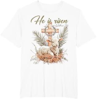 He Is Risen Lamb Cross Jesus Religious Easter Day Christian TShirt Unisex T-Shirt L