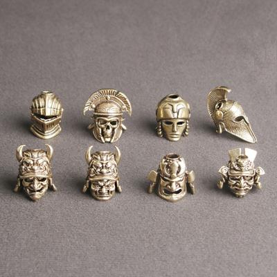 1Pc Vintage Samurai Helmet Knife Beads Woven Paracord Lanyard Pendants Outdoor Edc Umbrella Rope Brass Diy Accessories