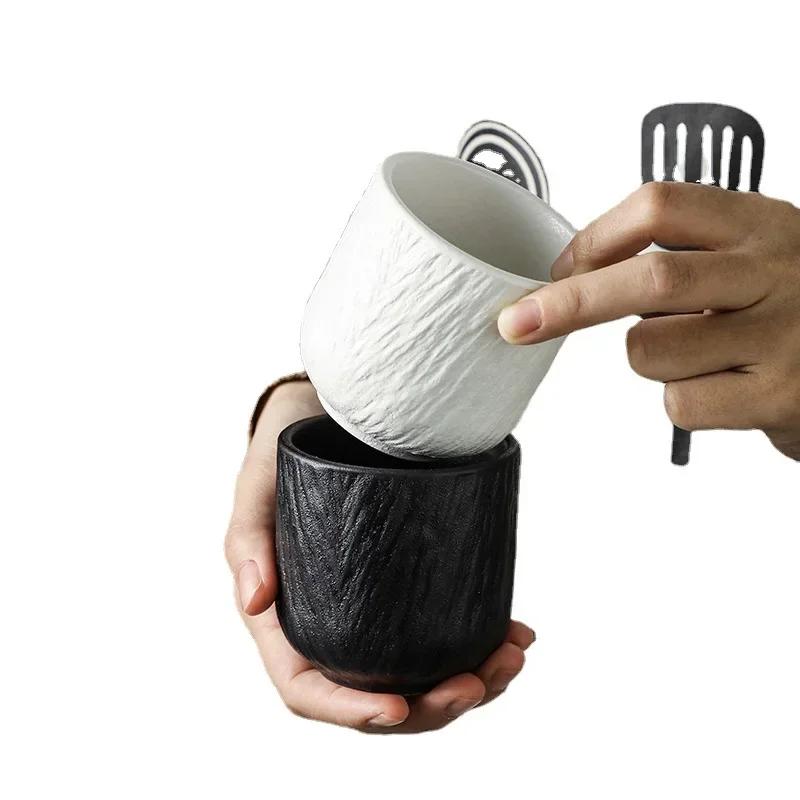 Rock Patterned Straight Cup Black Drinking Ceramic Tea Cup Without Handle, Hotel Restaurant Drinking Tea Cup, Tea Cup, Wine Cup