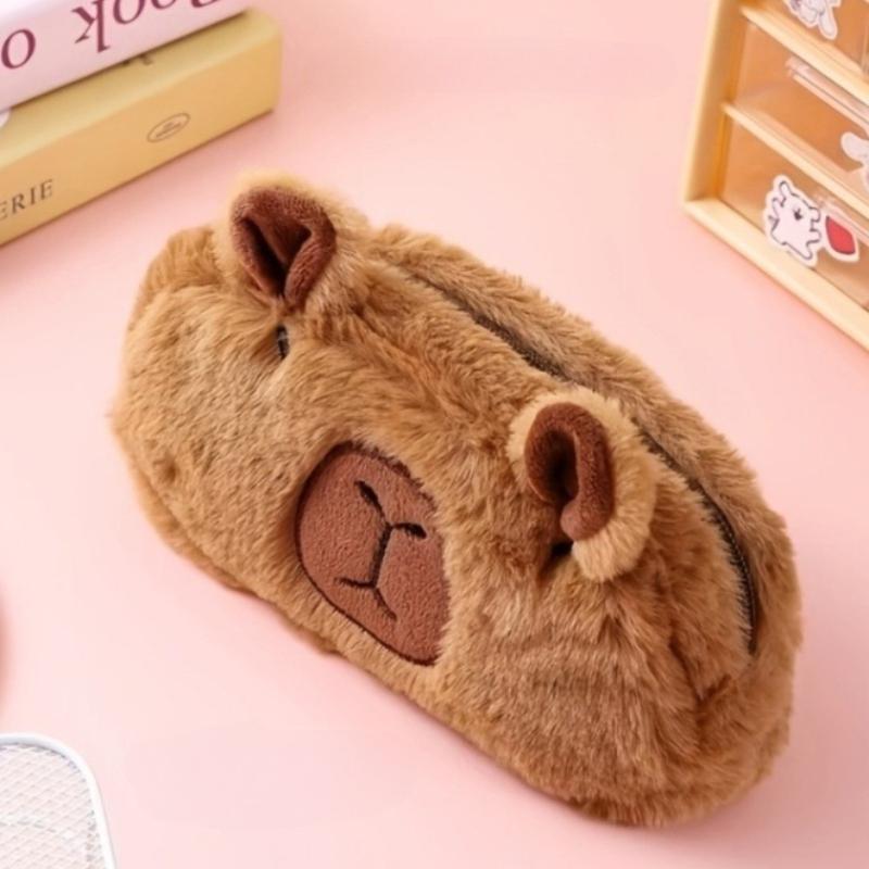 Plush Capybara Pen Case - Spacious Stationery Storage Box, Practical Makeup Bag, Winter Coin Purse, Christmas