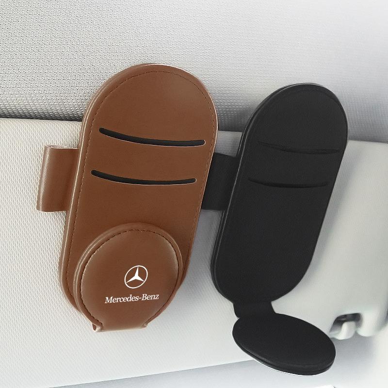 Leather Car Glasses Clip Sun Visor Multi-function Sunglasses Clip For AMG Mercedes Benz W204 W124 W201 W202 W212 W220 W205 GLA CLA Automotive Goods