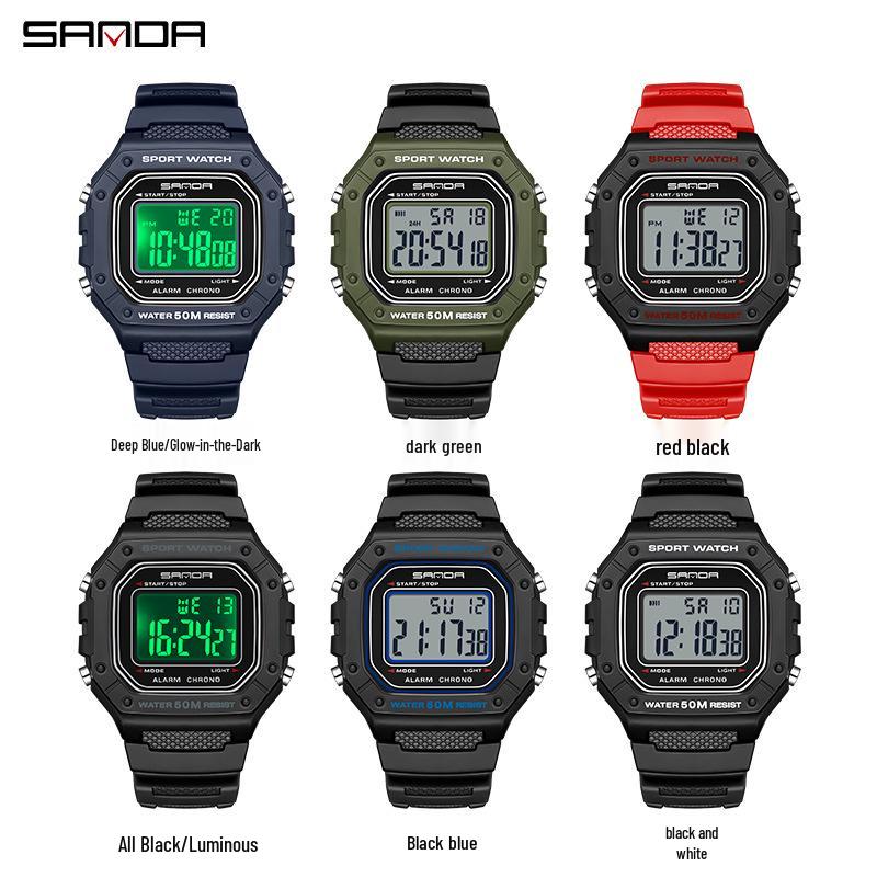 Sanda Korean-Style Waterproof Teen Electronic Watch with Alarm - Unisex Square Design for Students