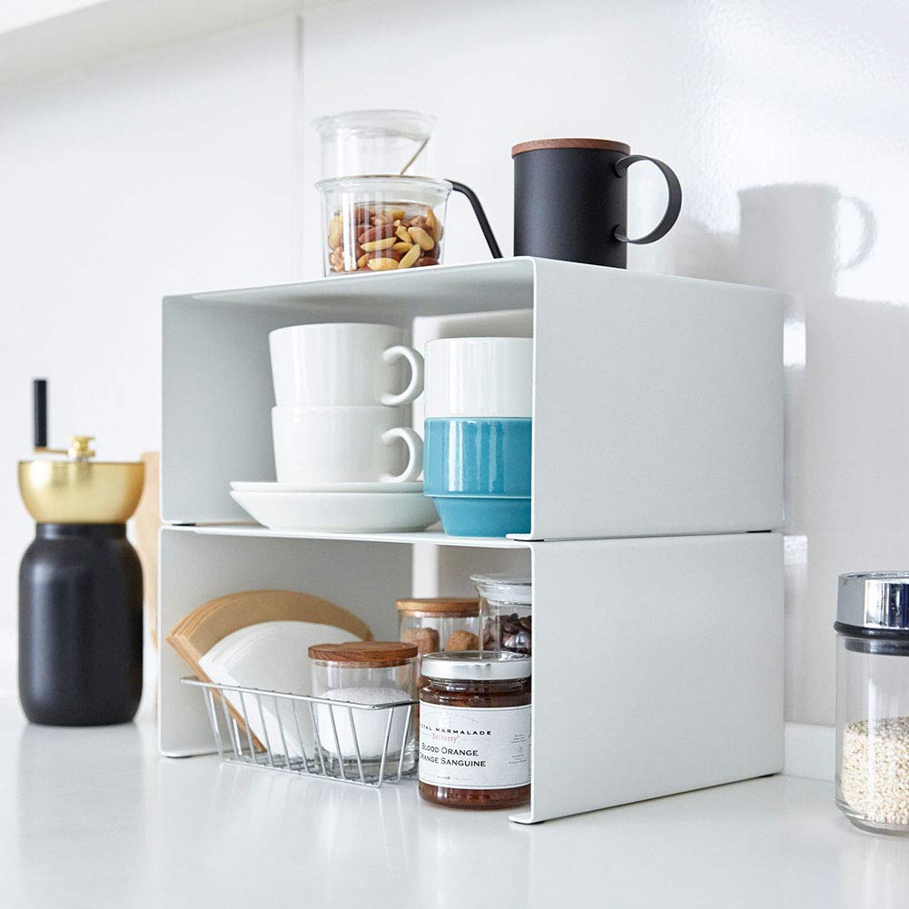 Yamazaki Torn Stapelbar Köksställ i Stål, L-format, Stort, Vitt, Ca. 12,5" B x 8,8" D x 5,5" H, Modell 3791