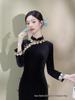 2025 Spring Black & Gold Velvet Retro Cheongsam Dress