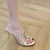 Summer New Rhinestone Gem French High-heeled Sandals Women's Round Toe Open Toe Temperament Stiletto Non-slip Cool Slippers