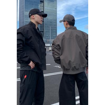 Autumn Men's Jacket Tough Guy Style Fashion Monochrome Stand Up Collar Casual Oversize Outdoors Coat Large Size