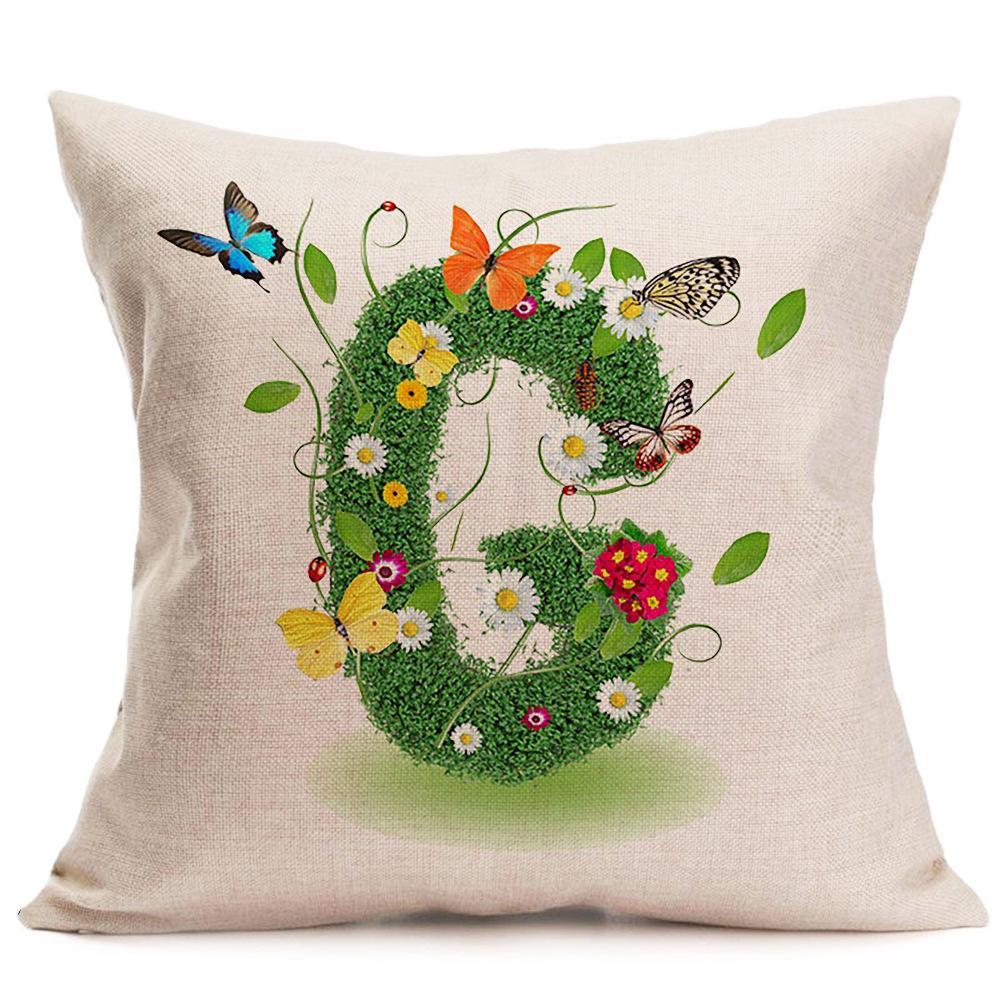 45 x 45 cm, englischer Buchstabe, Gras, Blütenblatt, Dekokissenbezug, Kissenbezug, Kissenbezug ohne Kern