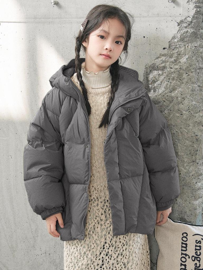 2025 Winter Hooded Down Jacket for Girls - 90% Down, Medium & Large Sizes, Children’s New Style