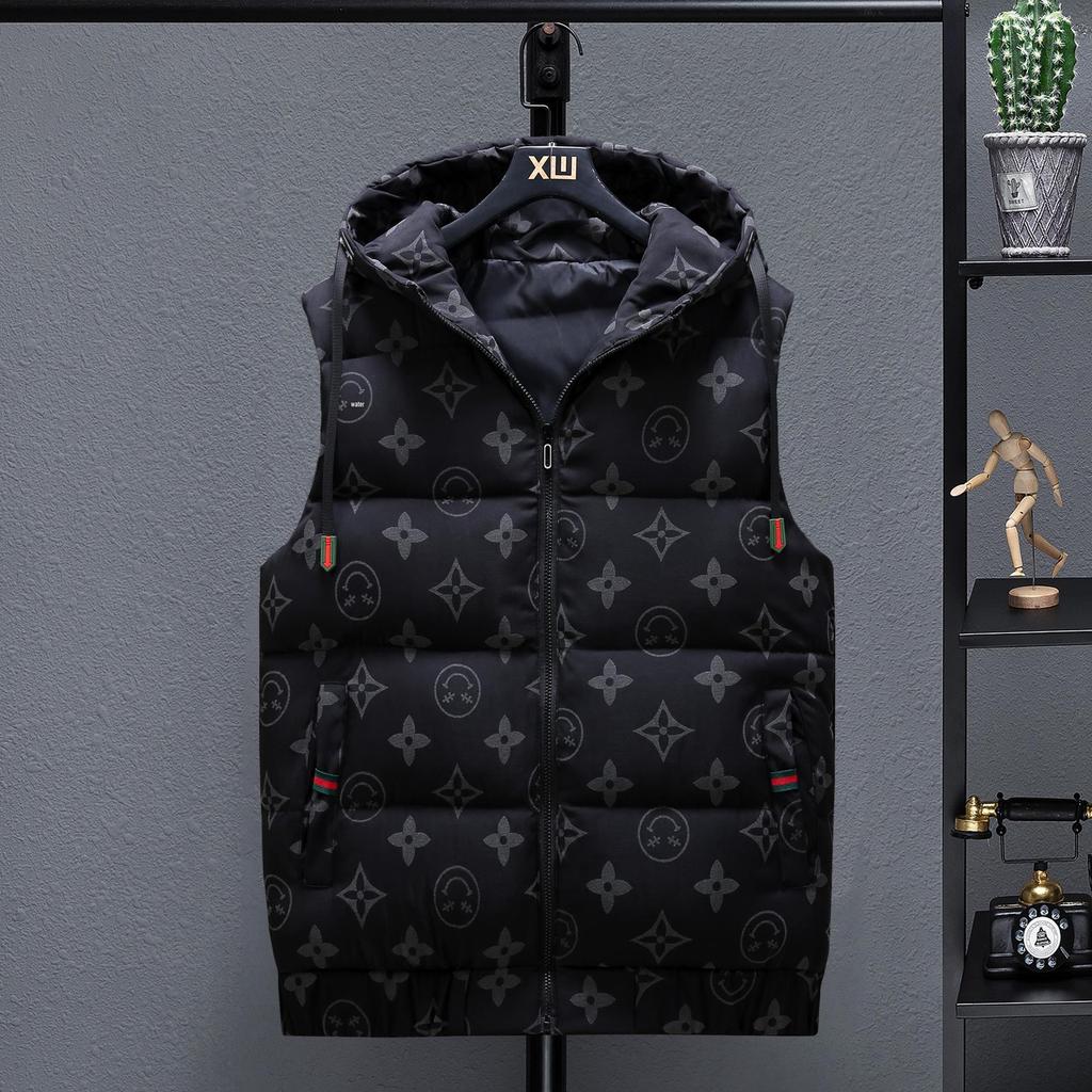 Korean Style Reflective Letter Cotton Vest: Warm, Hooded, Slim Fit Sleeveless Jacket for Men