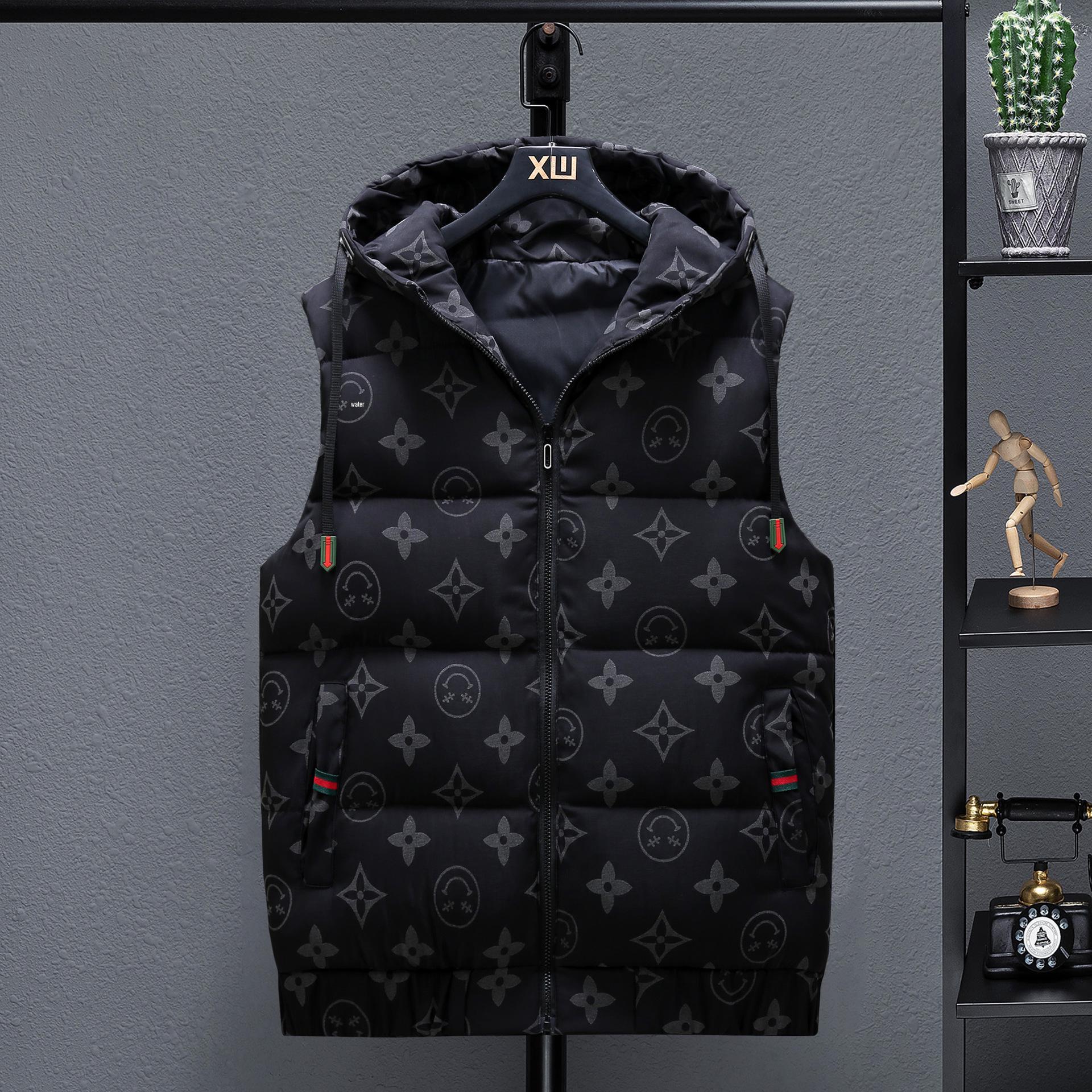 

Бавовняний жилет з відбиваючими літерами в корейському стилі: Тепла безрукавка з капюшоном, приталеного крою, для чоловіків XXXL