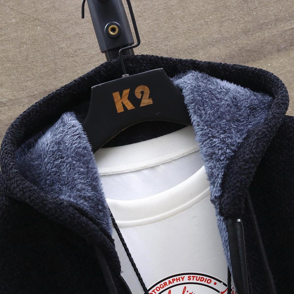 And Winter Men's Fashion Loose Cardigan Warm Lapel Hooded Jacket Sweater