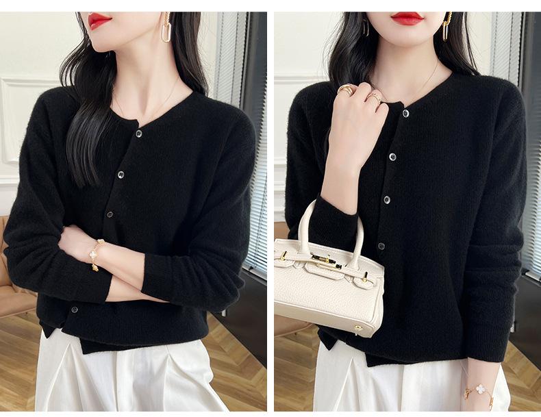 Autumn/Winter Wool Round Neck Asymmetrical Button Cardigan - Women's Loose Solid Color Cashmere Knitwear