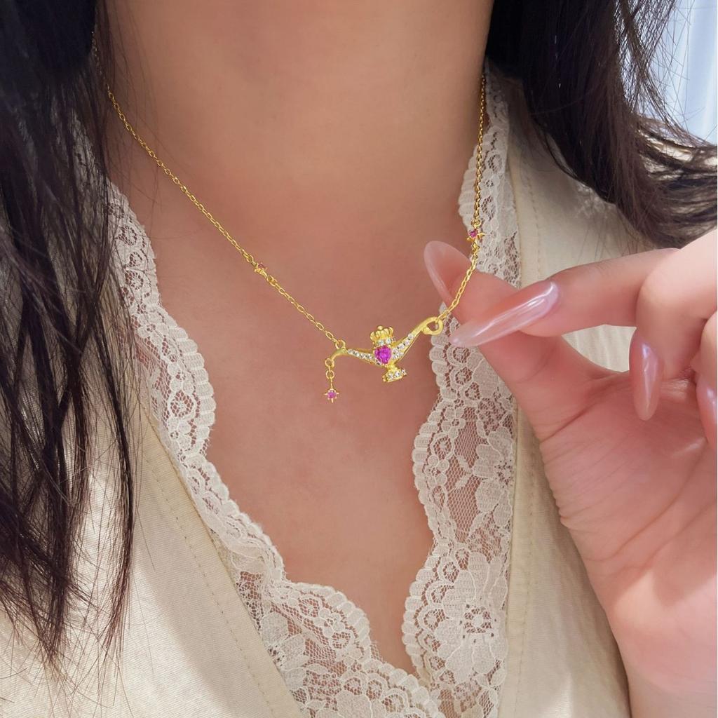Brushed Search Banner Magic Lamp Necklace Niche Design Make A Wish Fashion Light Luxury Temperament Versatile Collarbone Chain