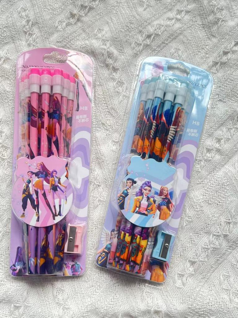 Brand New 12-piece KPOP Pencil Set In Cartoon Style, Perfect for Students, Includes a Pencil Sharpener