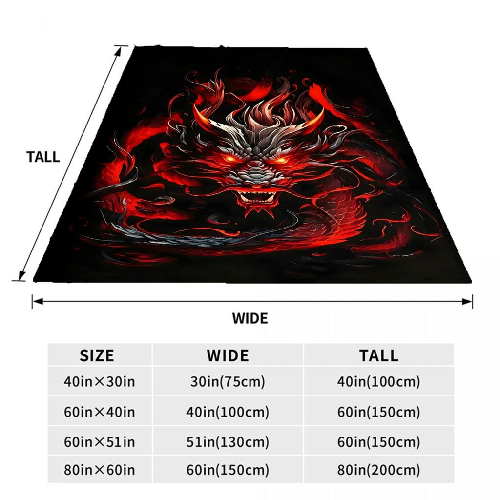 1pc Blanket Black Red Dragon Print Comfortable Flannel Blanket for Home Living Room Bedroom Decor Birthday Gift for Adult  Boys