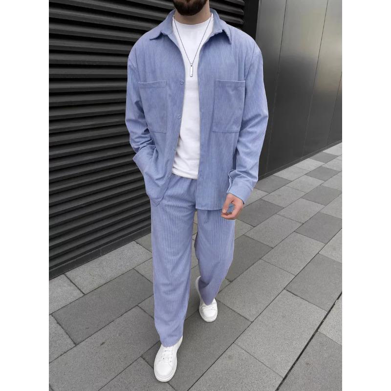 Spring and autumn 2025 new European and American men's corduroy long-sleeve jacket, fashion, casual and high-quality trousers