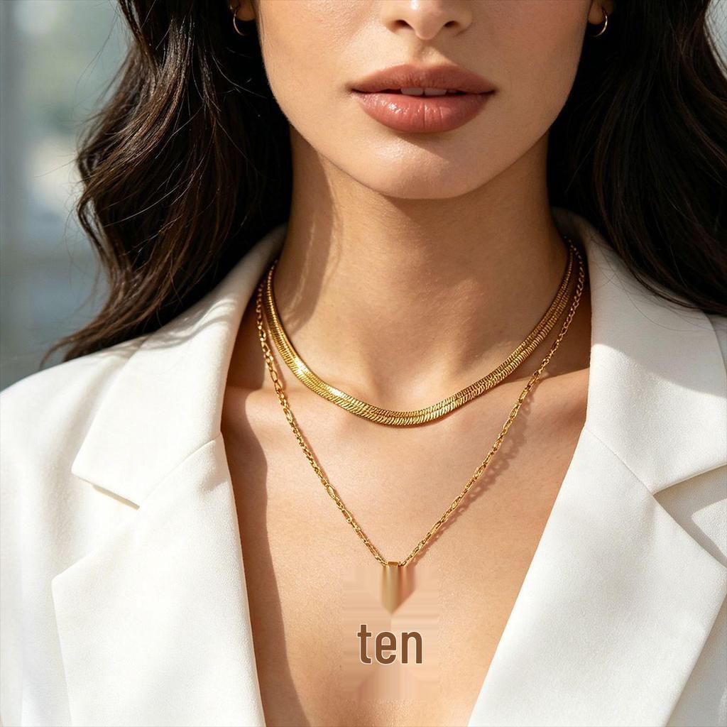 Trendy Simple Stackable Double Layer Gold Cross Necklace