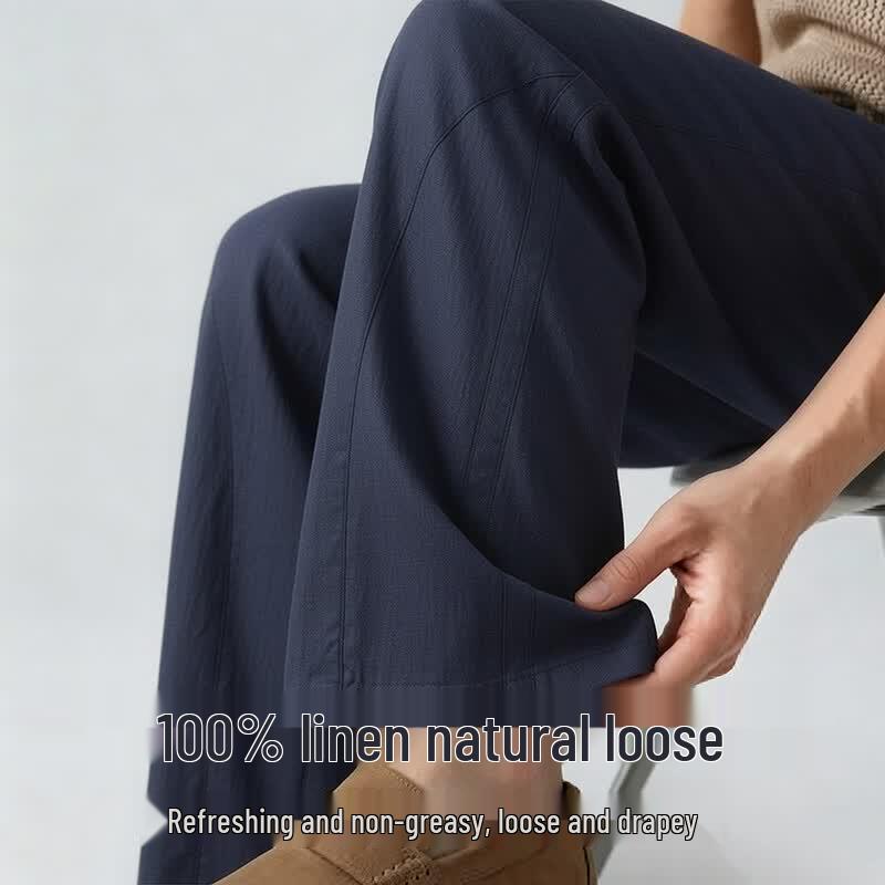 Men s 100% Linen Straight-Leg Casual Pants L