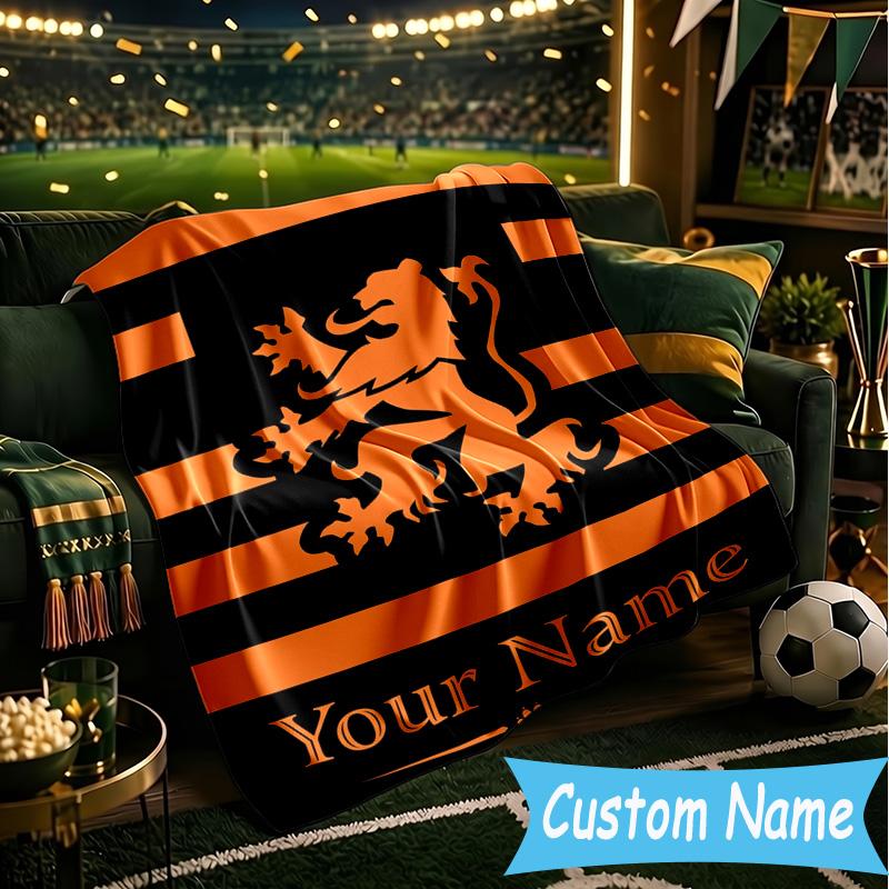 Custom Name Dundee United Crest Design Flannel Blanket, Use for Birthday/Holiday Gift, Soft Blanket for Sofa/Bed/Camping/Office, Home Decor