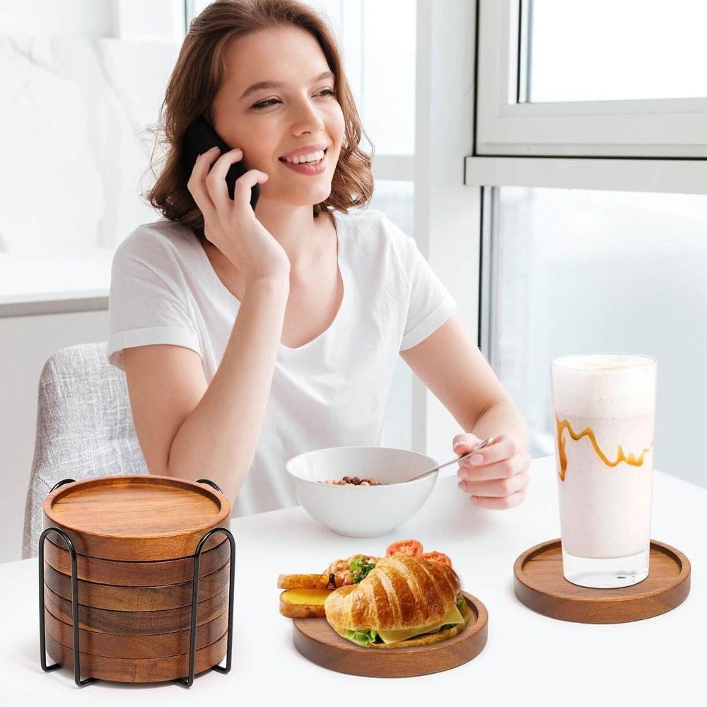 4/6pcs Thickened Wood Coasters Round Insulated Cup Mat Cup Accessory Teacup Mat  Farmhouse
