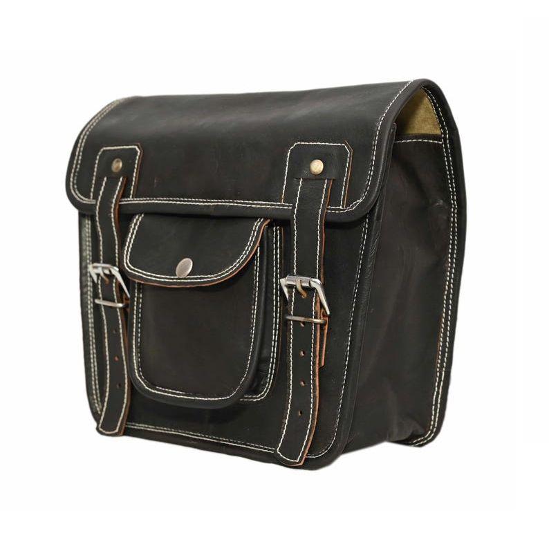 2 Pcs Leather Saddle Bags | Handmade Bicycle & Motorcycle Side Panniers | Vintage Luggage Bag Combo