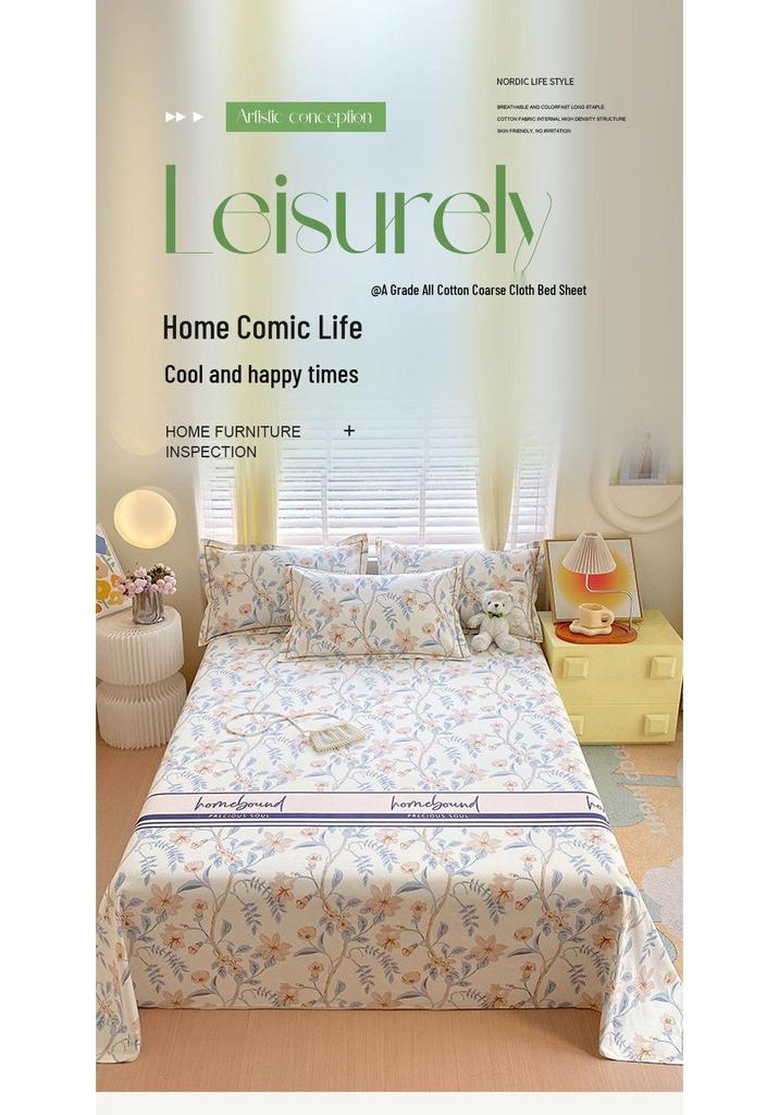 100% Cotton Coarse Cloth Bed Sheet & Summer Duvet Cover with Pillowcase - Xinjiang Pure Cotton, Thick and Single Piece, Three-Piece Set