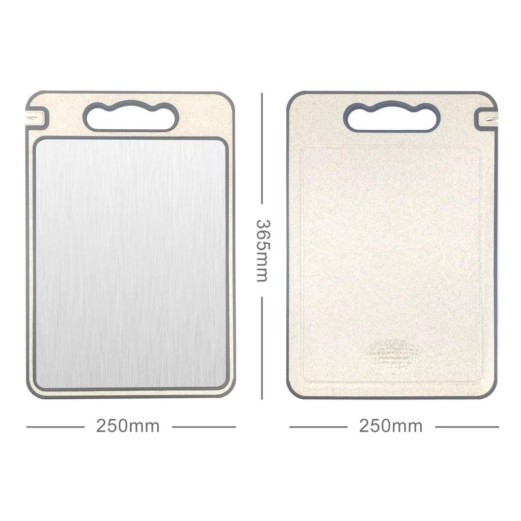 1pc Kitchen Stainless Steel Cutting Board Food Grade Double Sided Chopping Board Anti-Slip Silicone Edges Wheat Straw Board