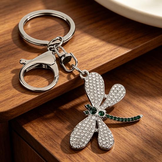 Bag Pendant Rhinestones Dragonfly Charm Zinc Alloy Keychain Pendant Electroplated Finish Easy Hang Lobster Clasp Key