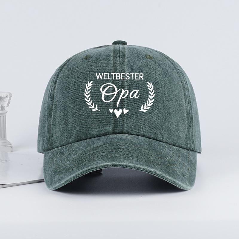 WORLDS BEST Grandpa Laurel Leaf Heart Print Washed Baseball Cap Warm Retro Fashion Trend Perfect Grandpa Gift for Daily Commu