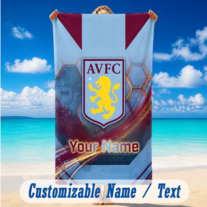Beach Towel Custom Name Text, Quick Dry Large Towel For Beach HomeAston Villa