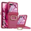 Para Motorola Razr Ultra 2025 / Razr 60 Ultra com Protetor de Tela Embutido, Suporte de Anel Proteção da Dobradiça Capa Robusta Tampa Translúcida Fosca - Vermelho Rosa