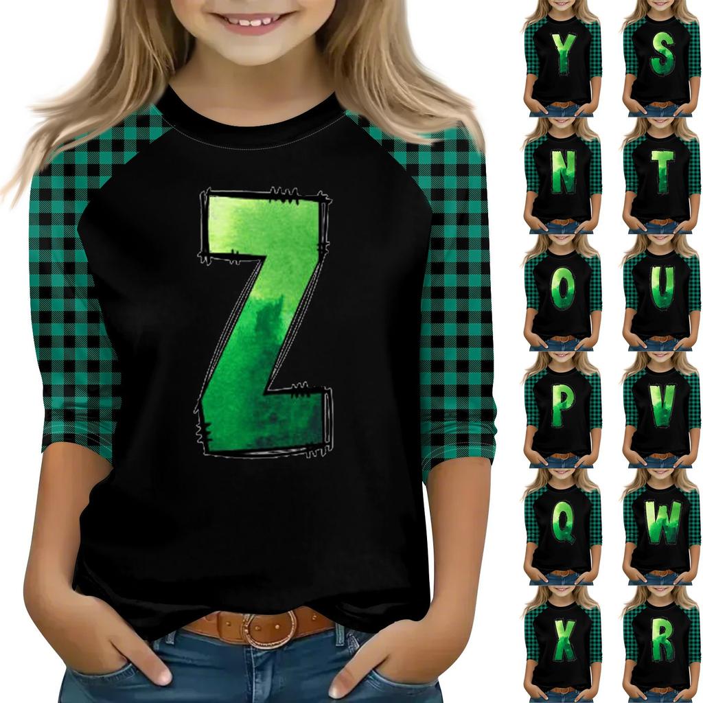 Oberteile für junge Mädchen von 4–16 Jahren, Rundhalsausschnitt, 3/4-Ärmel, T-Shirts, trendige Oberteile, Outfit-T-Shirts