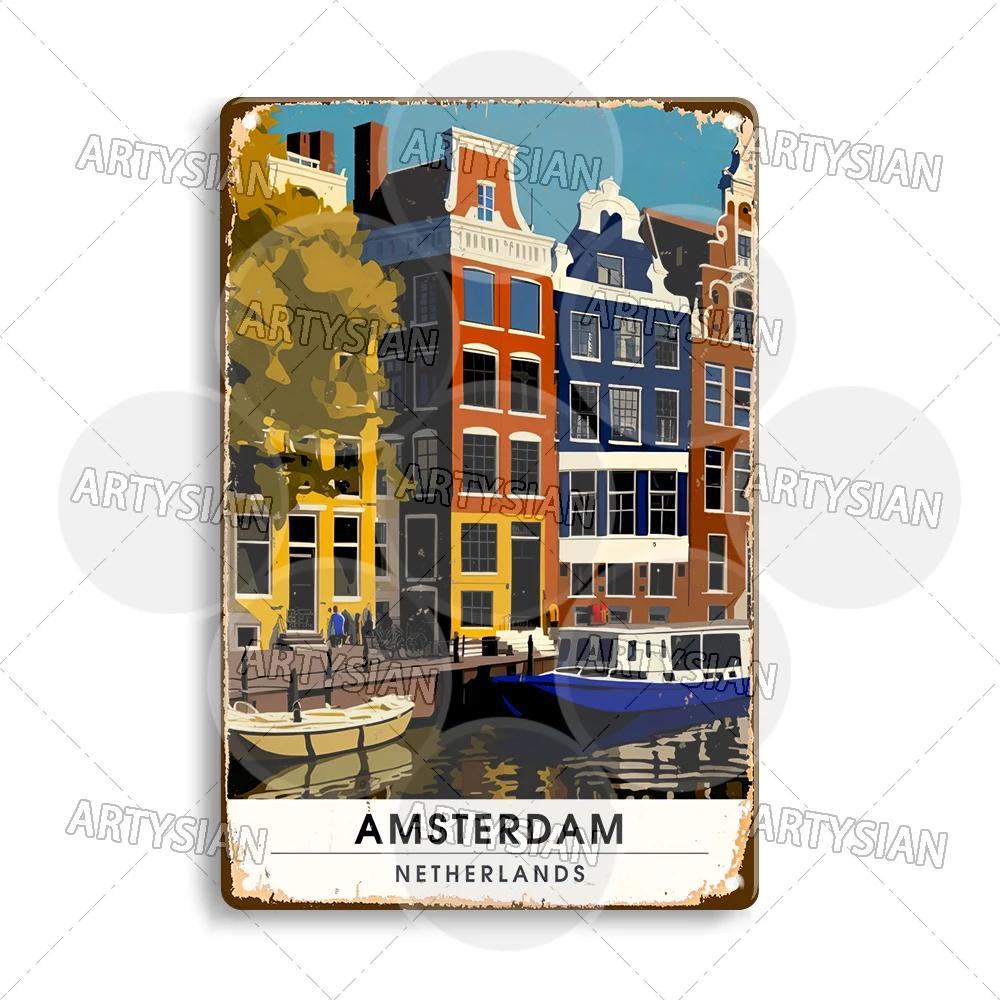 Netherlands Turkey Travel Cityscape Metal Sign Istanbul Bodrum Cappadocia Amsterdam Antalya Bodrum Giethoorn Metal Plaque