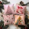 Pink Christmas Tree Pattern Pillowcasesuitable For Sofa Car Bedroom Decorative Cushion Cover Pillow Cover